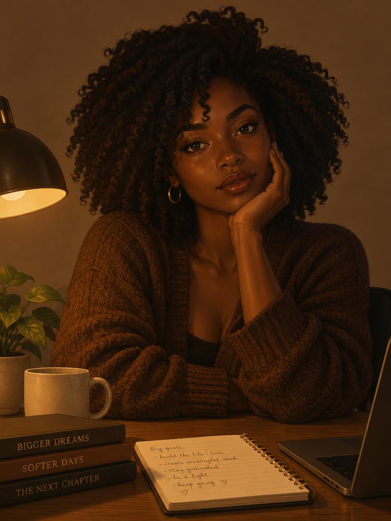 Illustrated portrait of Deborah at her desk